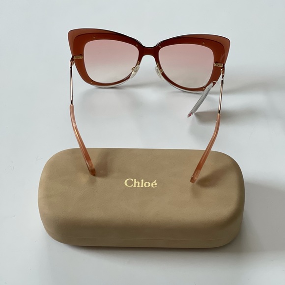 Chloe Cat Eye 63mm Peach Red Sunglasses New With Tag / Case & Cleaning Cloth - Picture 7 of 14